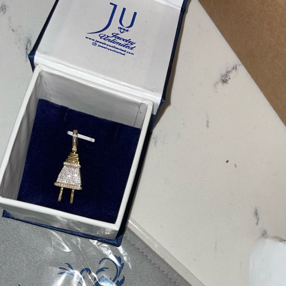10K 3/4 Ct~Authentic Gold Diamond 3D Plug Charm Pendant 🔌